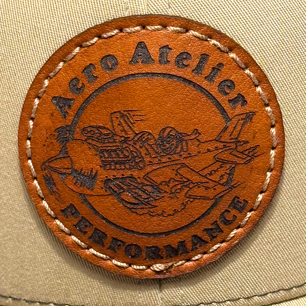 R112 Khaki/Coffee Hat – Aero Atelier Performance Logo Saddle Stain / Brown Stitching